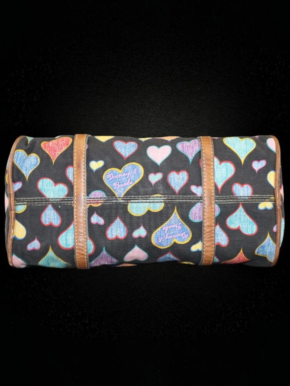 Vintage Dooney & Bourke Doodle Double Handle Multicolor Heart Barrel Bag